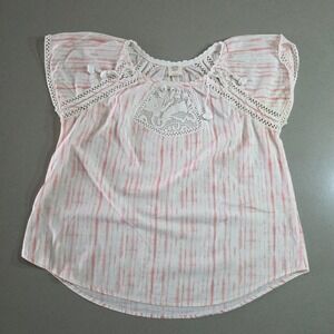 Good Hart Pink Tie Dye Crochet Lace Boho Tassel Flutter Sleeve Blouse Small